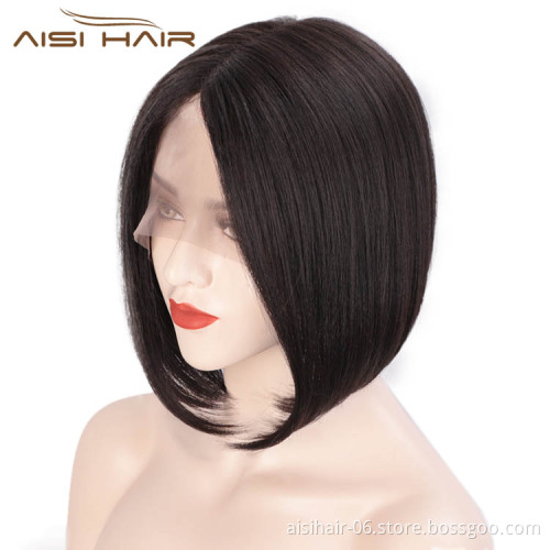 Aisi Hair Cheap Short Bob Natural Black Wig Silky Straight Front Lace Wig Middle Part Lace Front Hair Wigs For Black White Women